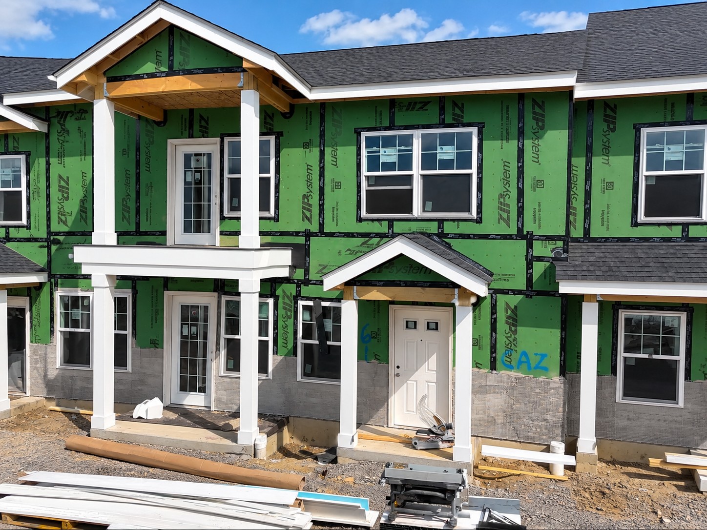 AI-enhanced drone-style view: windows & entryway details